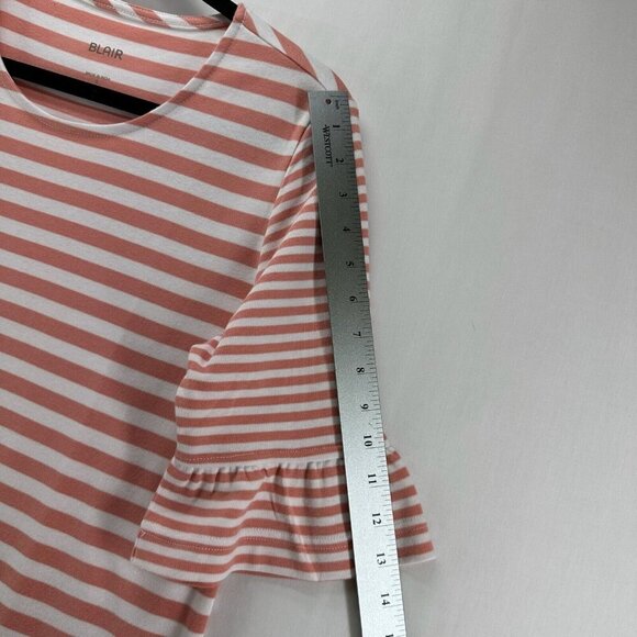 Blair Top Womens Sz S Striped Round Neck Ruffled Elbow Sleeve Orange - Picture 10 of 11